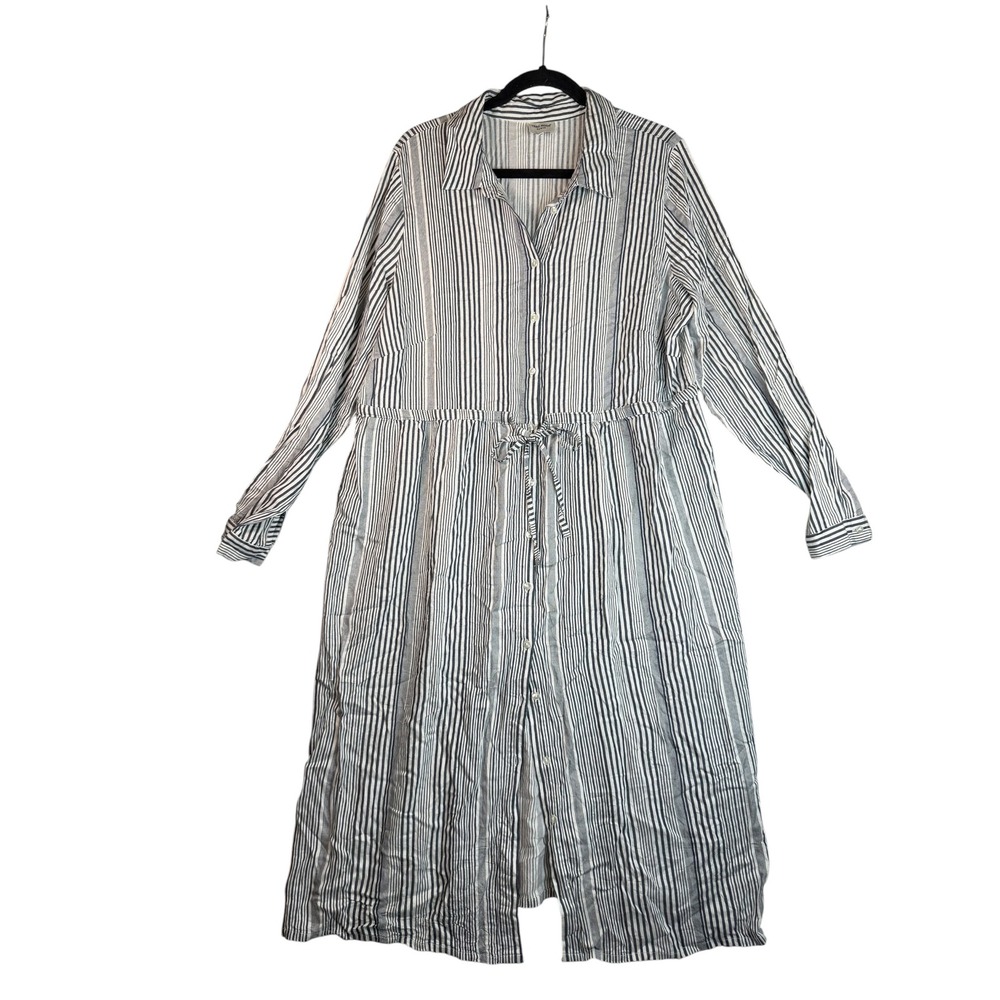 Vero Moda Curve Womens 46 Navy White Striped Button Down Midi Shirt Dress L/S
